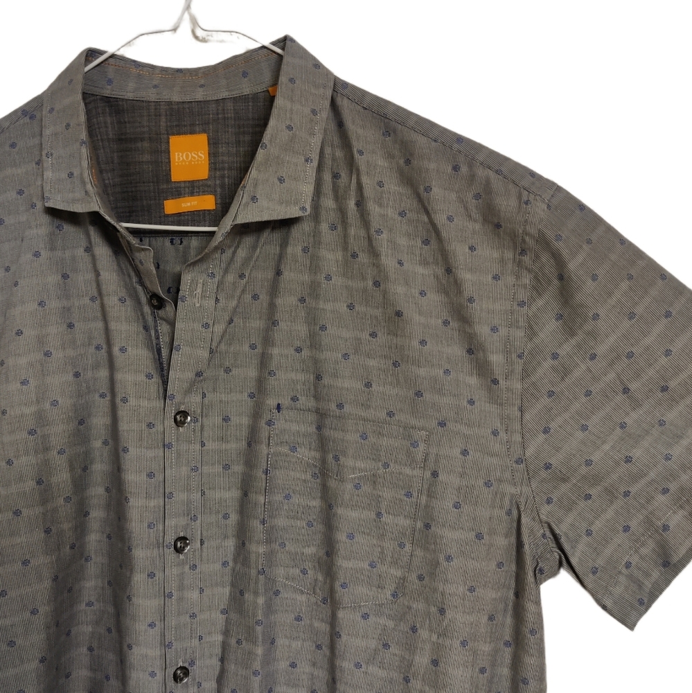 BOSS by Hugo Boss Slim Fit Short-Sleeve Grey Button-Down (XXL)